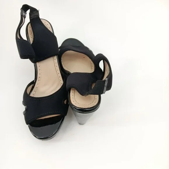 ADRIENNE VITTADINI BLACK PLATFORM SANDALS SIZE 7.5M - Picture 3 of 16